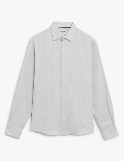 Autograph Regular Fit Pure Cotton Herringbone Shirt - Light Grey, Light Grey