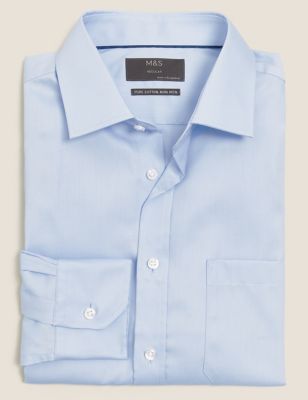 M&S Mens Regular Fit Non Iron Cotton Twill Shirt - 15 - Ivory, Ivory