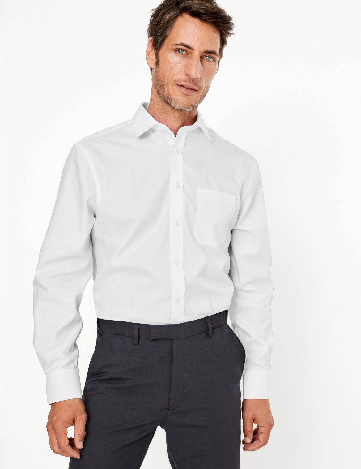 Shorter Length Regular Fit Twill Shirt white