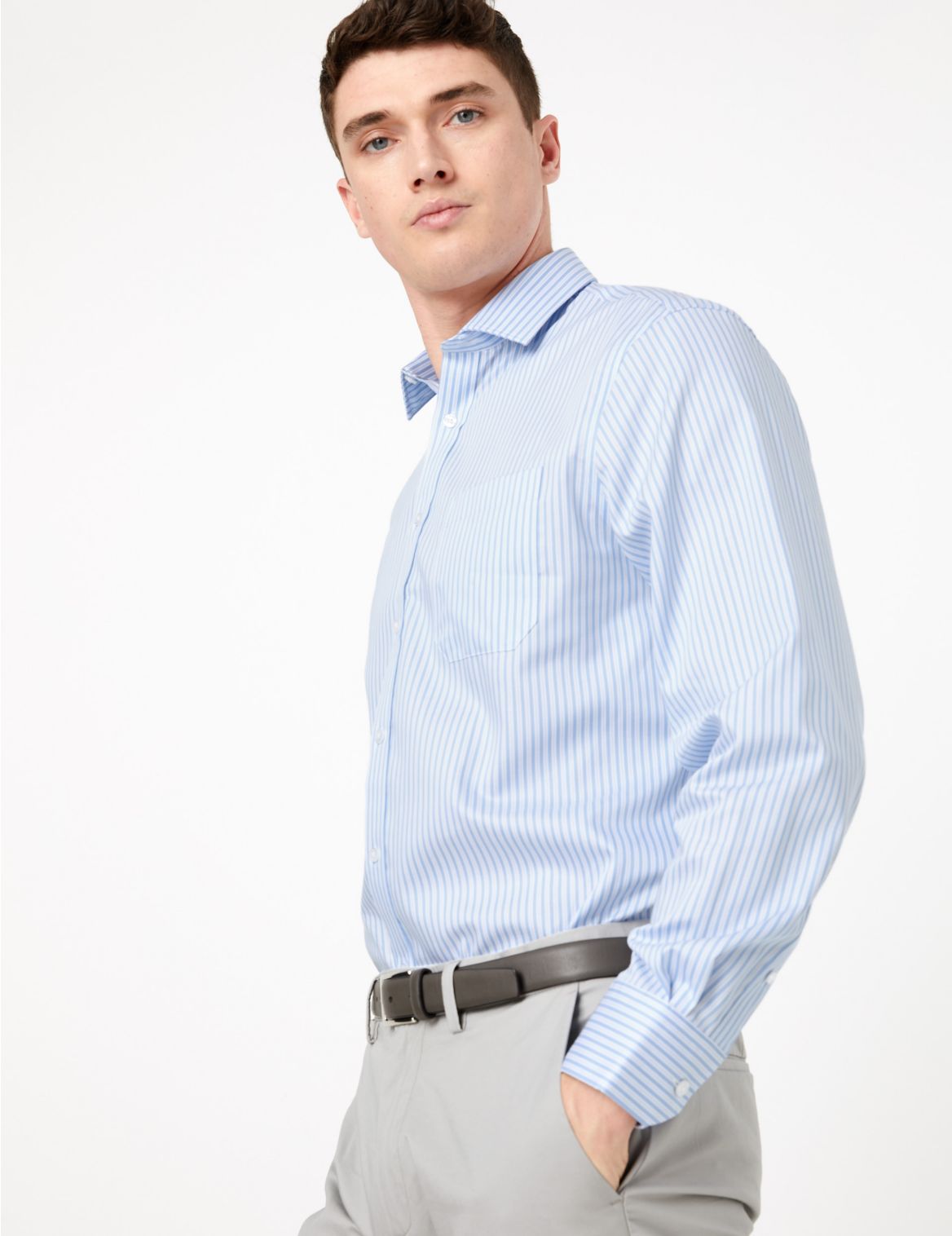 Pure Cotton Regular Fit Striped Shirt blue
