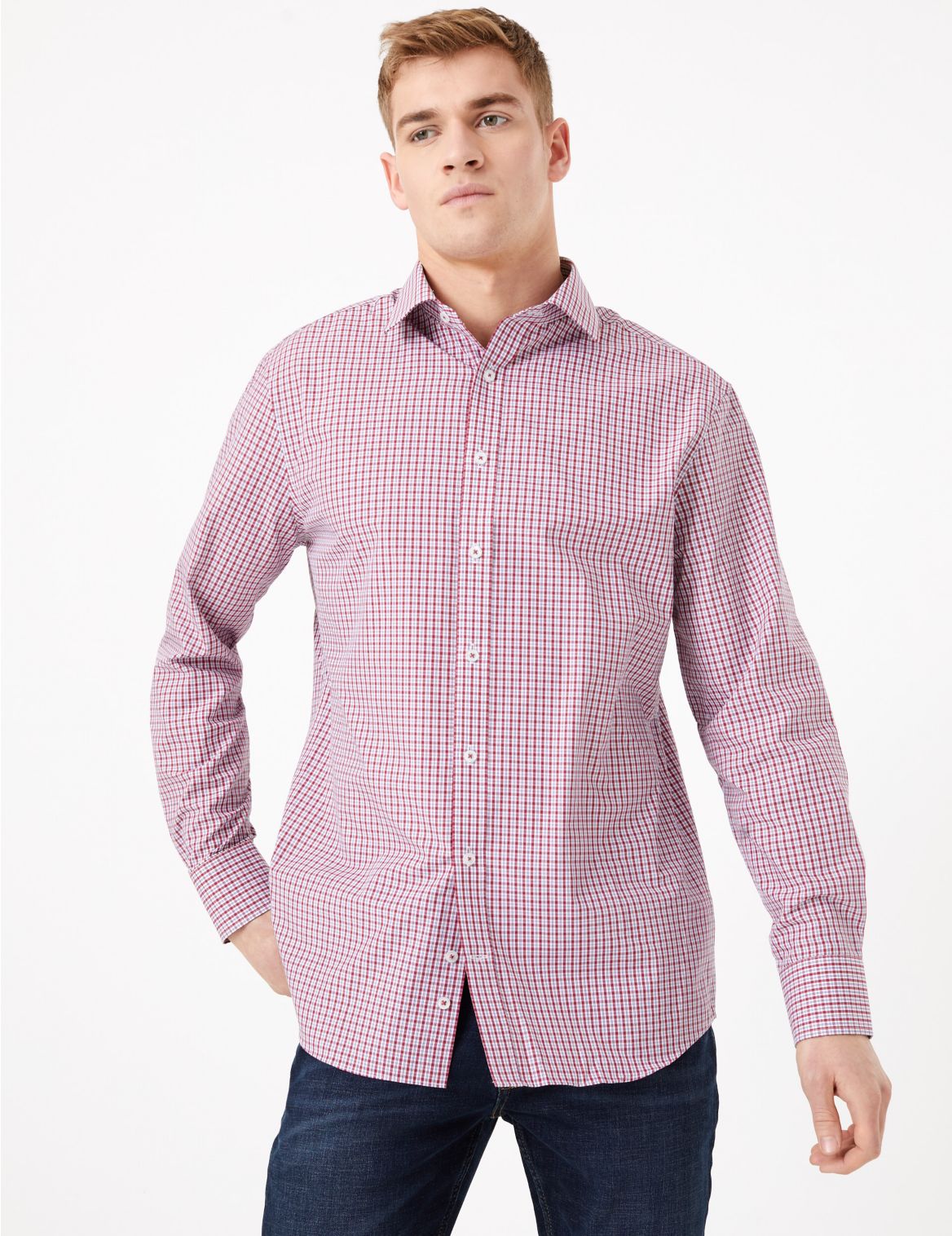 Regular Fit Easy Iron Check Shirt red