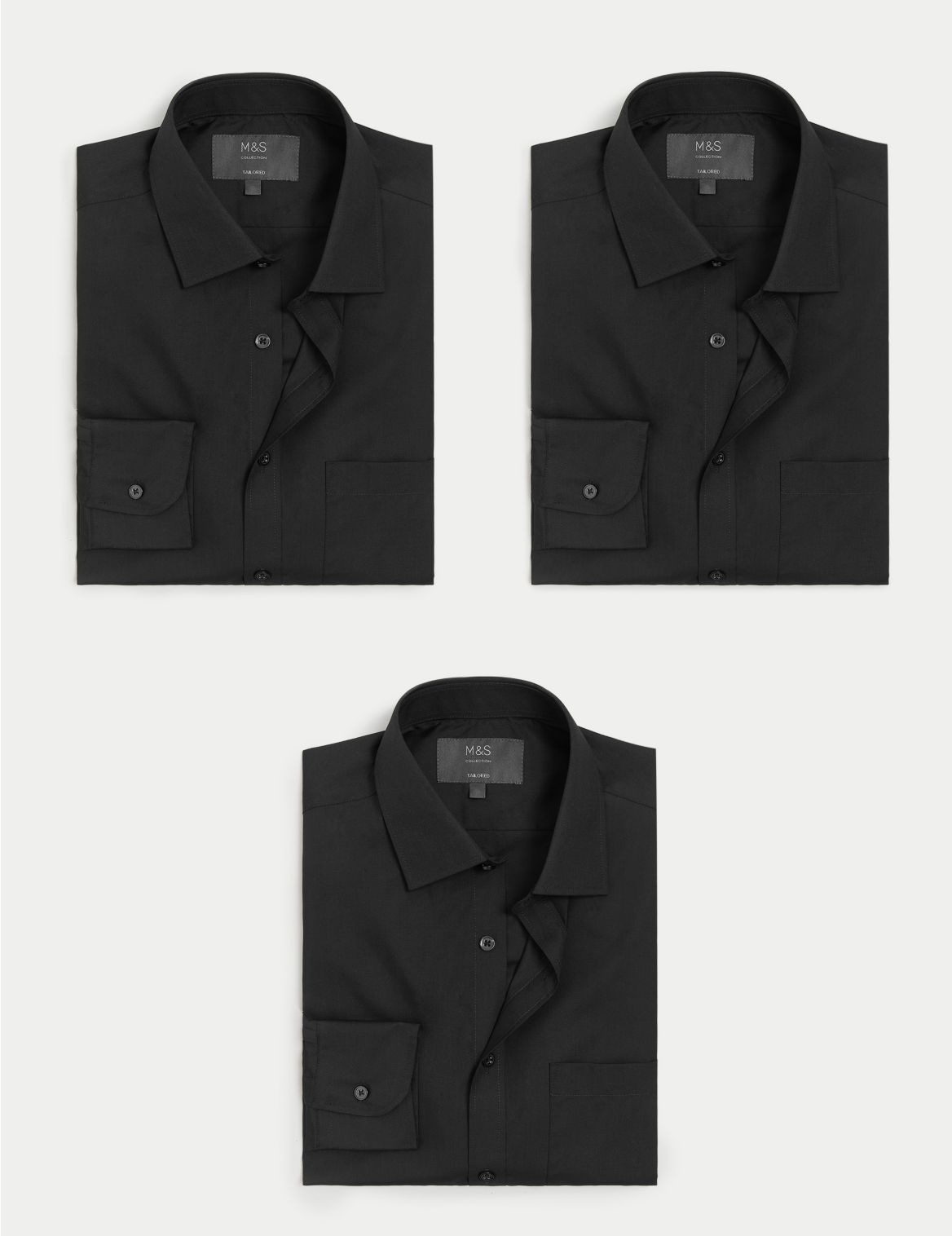 3 Pack Tailored Fit Long Sleeve Shirts black