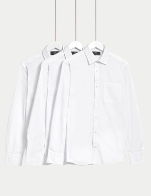M&S Mens 3pk Slim Fit Easy Iron Long Sleeve Shirts - 19L - White, White