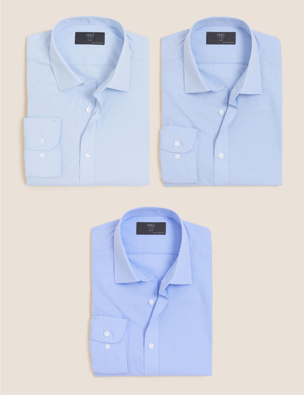 3 Pack Slim Fit Long Sleeve Shirts blue