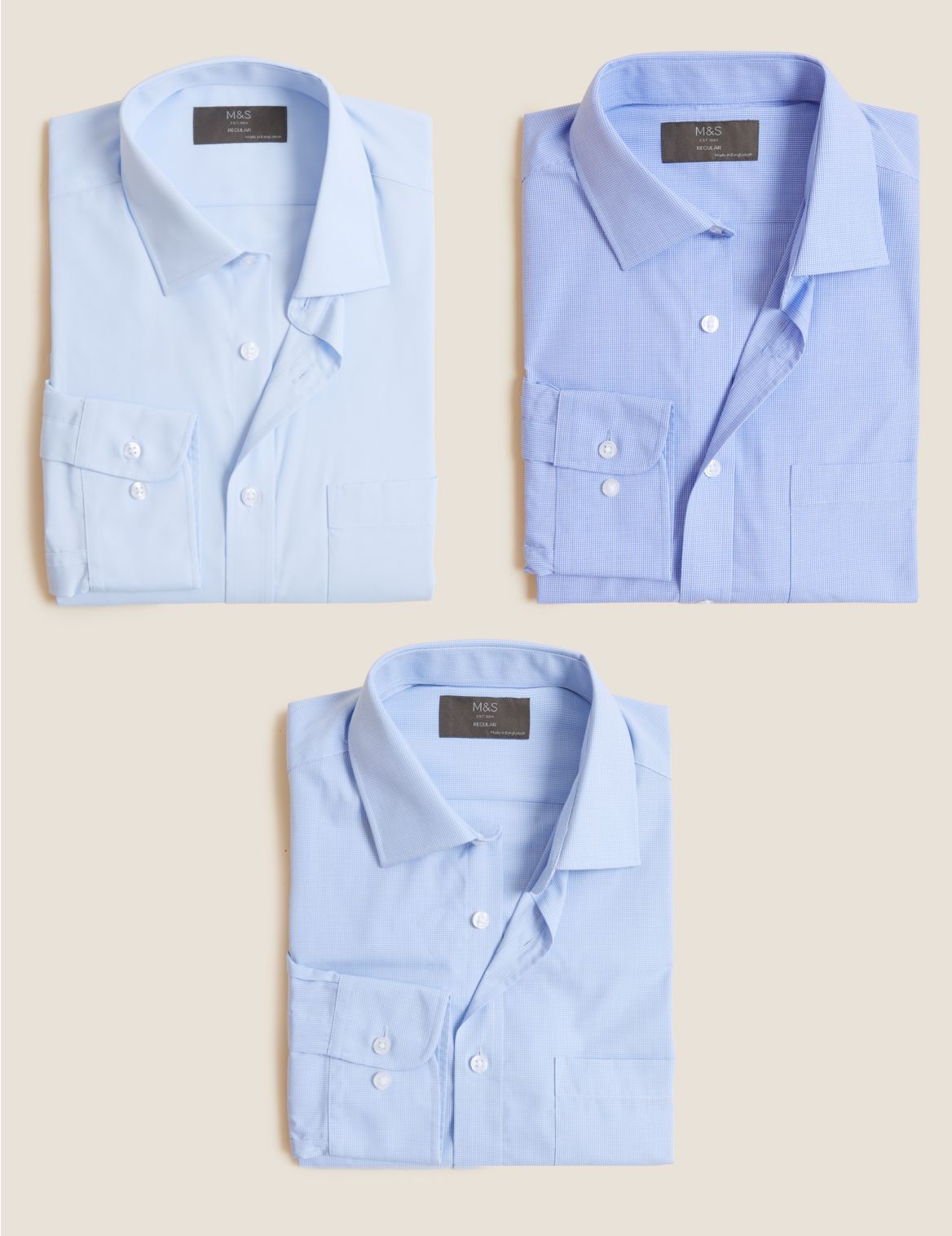 3 Pack Regular Fit Long Sleeve Shirts blue