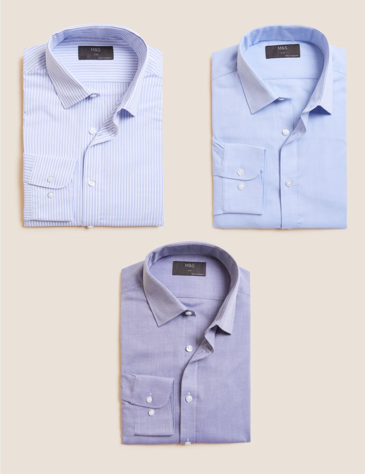 3pk Slim Fit Cotton Long Sleeve Shirt blue