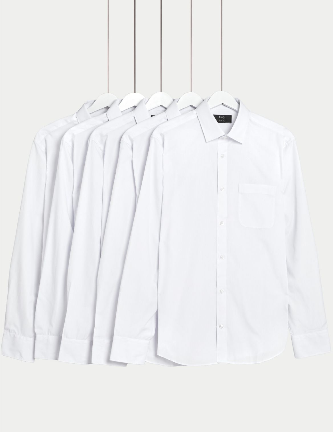 5 Pack Slim Fit Cotton Long Sleeve Shirts white