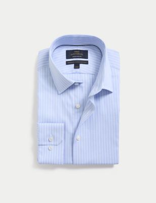 M&S Sartorial Mens Regular Fit Herringbone Stripe Shirt - 15 - Blue Mix, Blue Mix