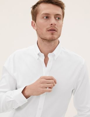 M&S Mens Tailored Fit Pure Cotton Luxury Shirt