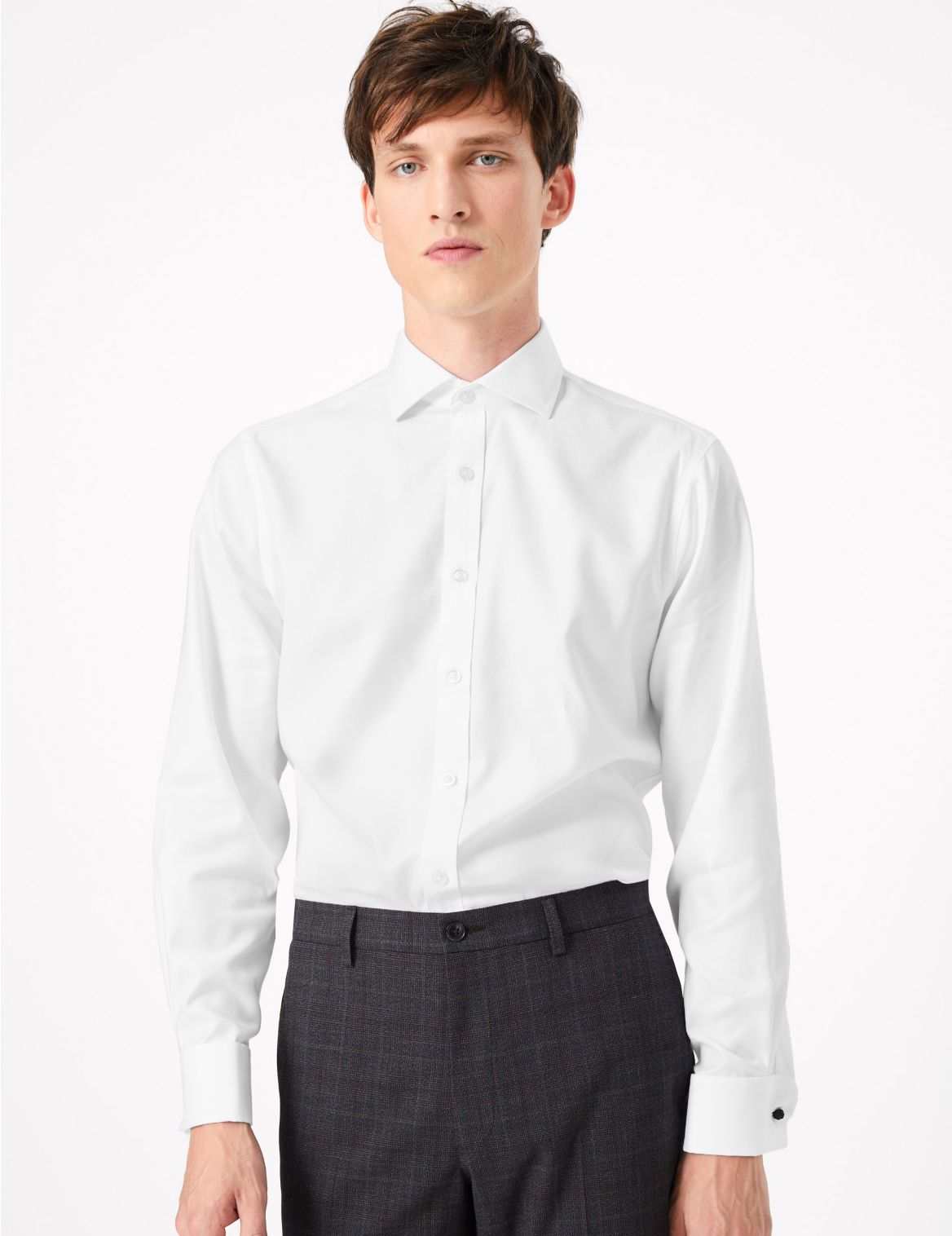 Shorter Length Regular Fit Pure Cotton Twill Shirt white