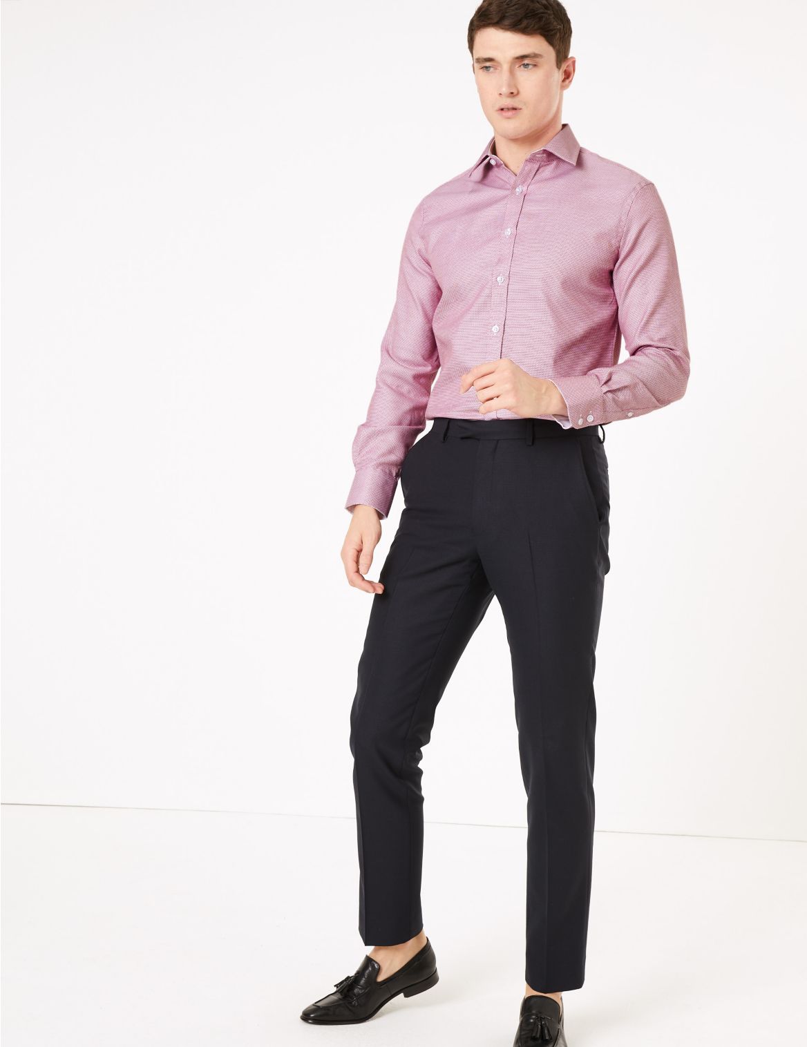Pure Cotton Tailored Fit Textured Shirt pink