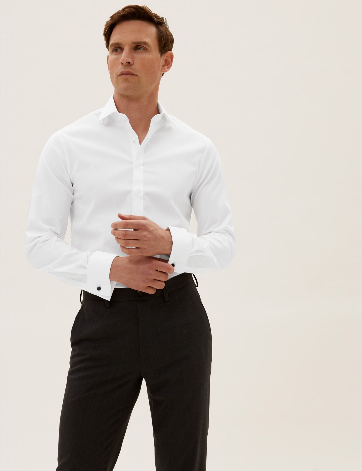 Slim Fit Cotton Stretch Textured Shirt white
