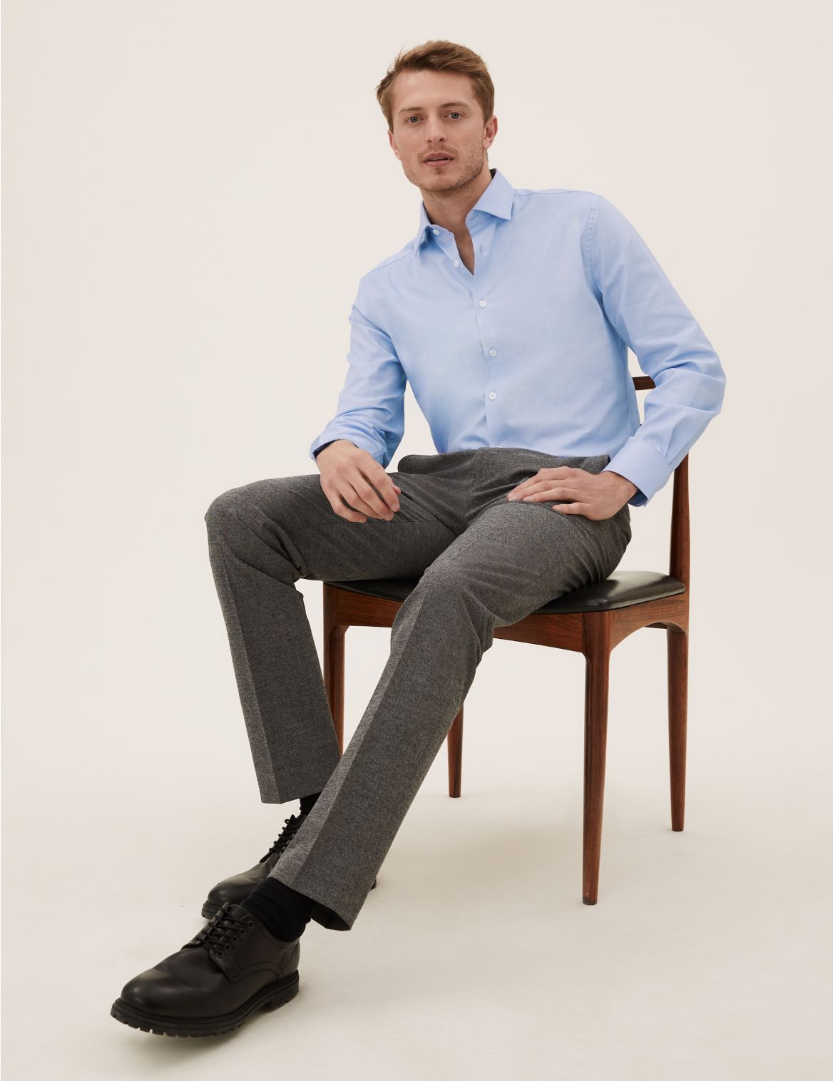 Tailored Fit Cotton Stretch Oxford Shirt blue
