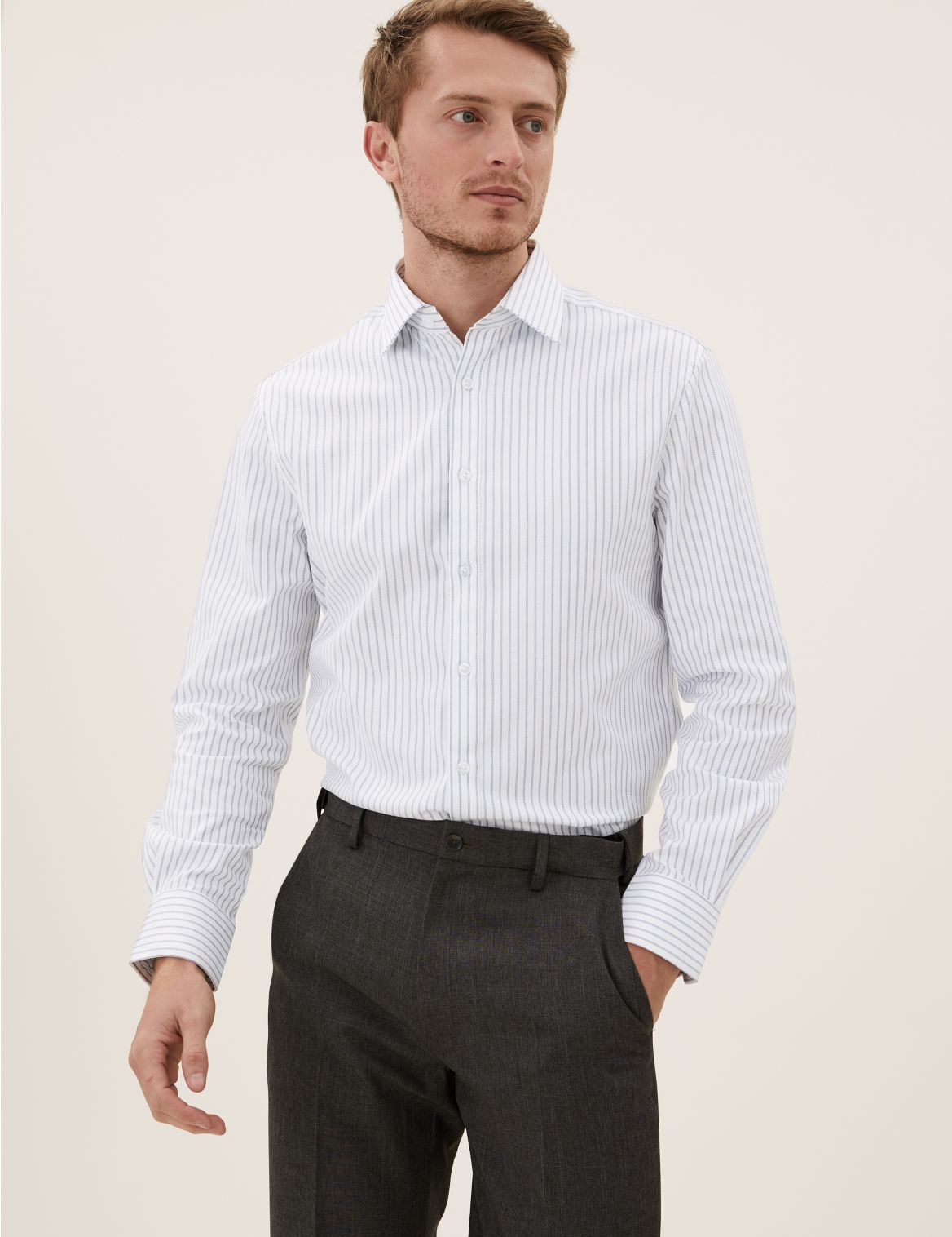 Tailored Fit Cotton Striped Shirt white