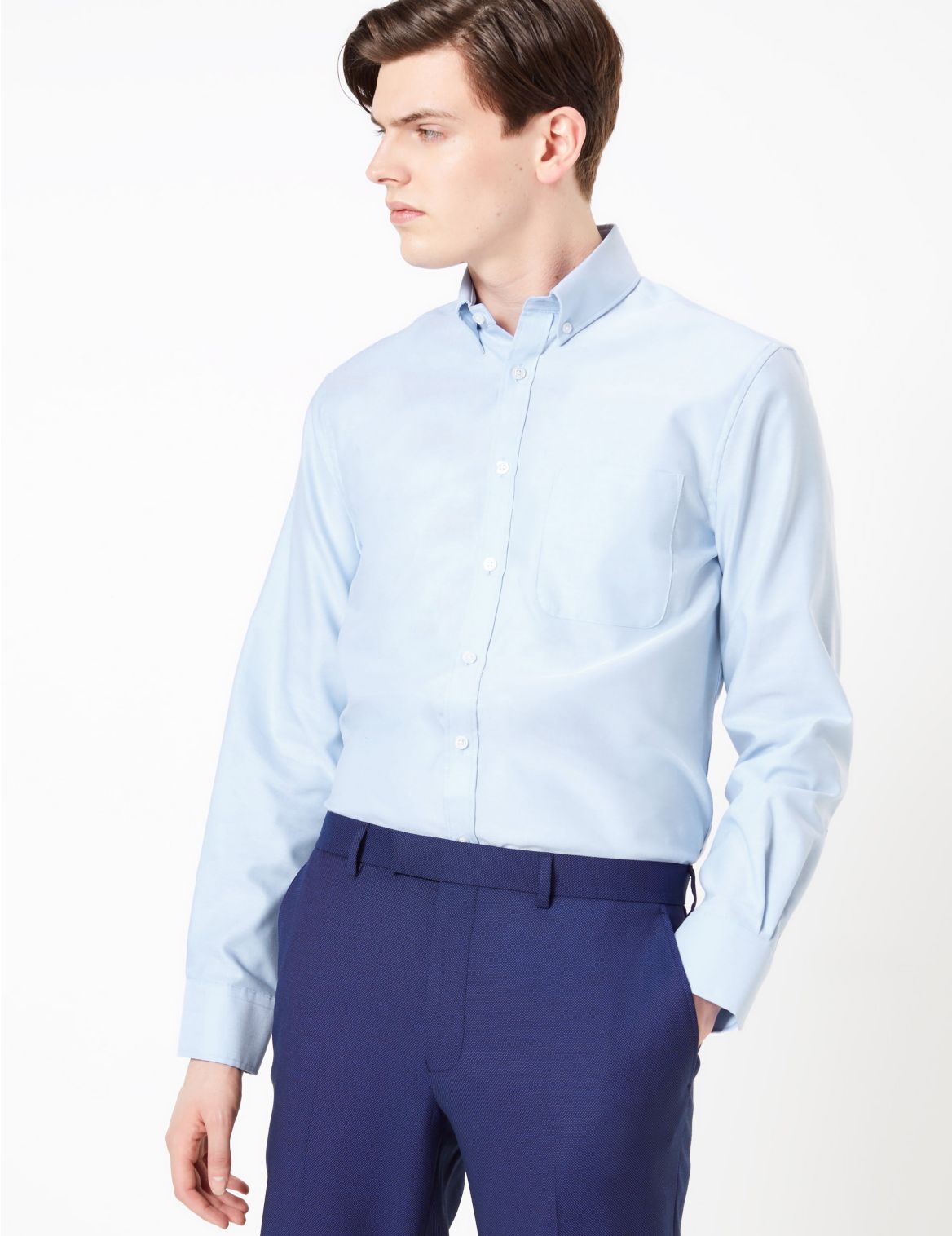 Tailored Fit Pure Cotton Oxford Shirt blue
