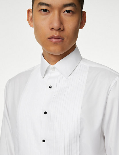 M&S Sartorial Regular Fit Pure Cotton Dress Shirt - 19L - White, White