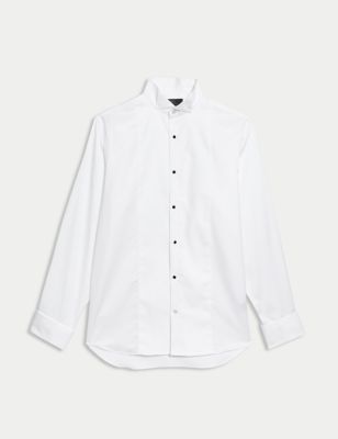 M&S Sartorial Men's Regular Fit Pure Cotton Double Cuff Dress Shirt - 18 - White, White