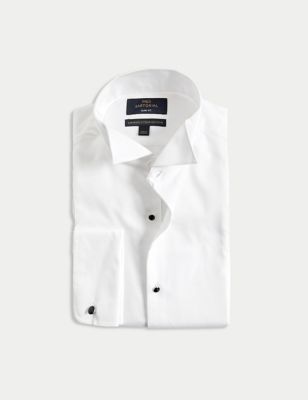 M&S Sartorial Mens Slim Fit Luxury Cotton Double Cuff Dress Shirt - 17 - White, White