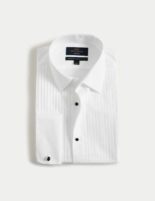 M&S Sartorial Mens Slim Fit Luxury Cotton Double Cuff Dress Shirt - 15 - White, White