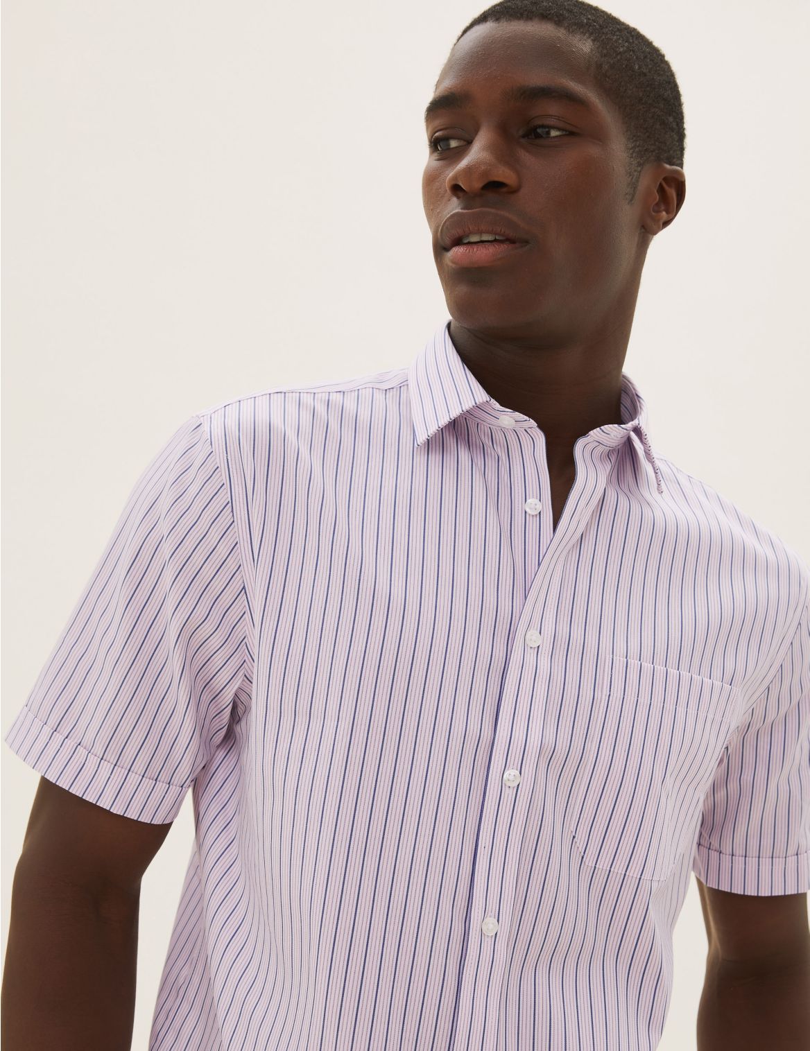 Pure Cotton Regular Fit Striped Short Sleeve Shirt pink
