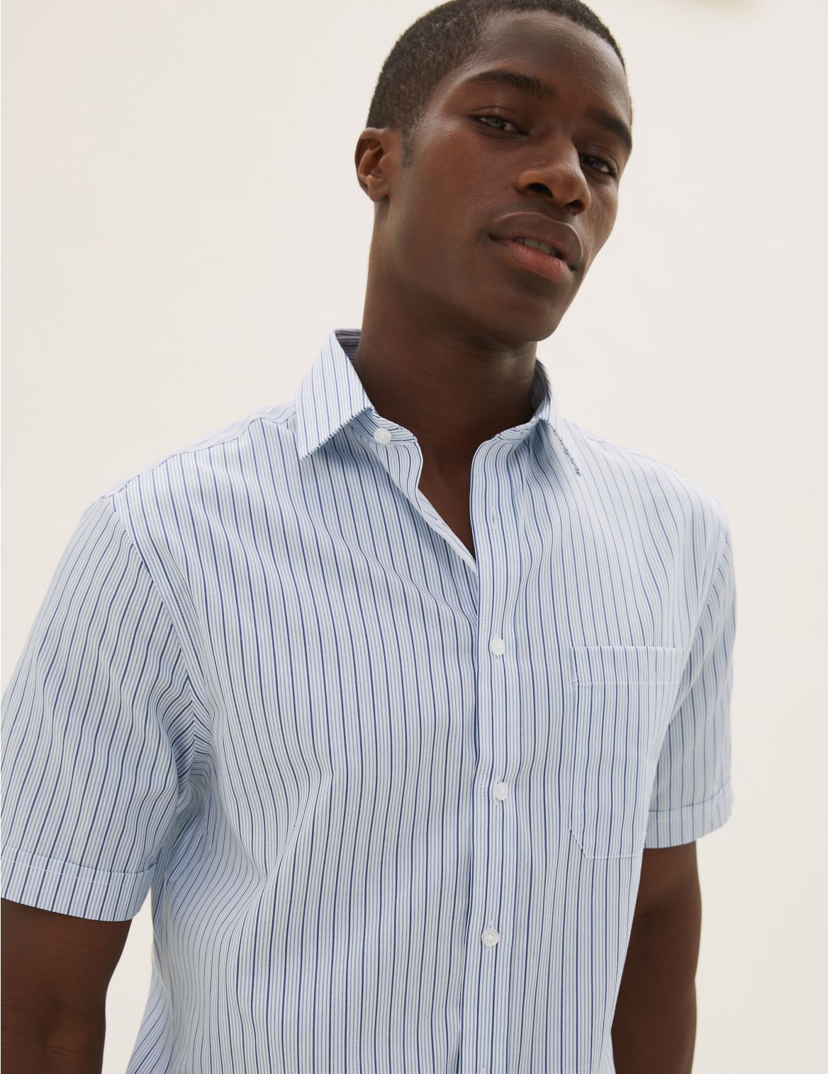Pure Cotton Regular Fit Striped Short Sleeve Shirt blue