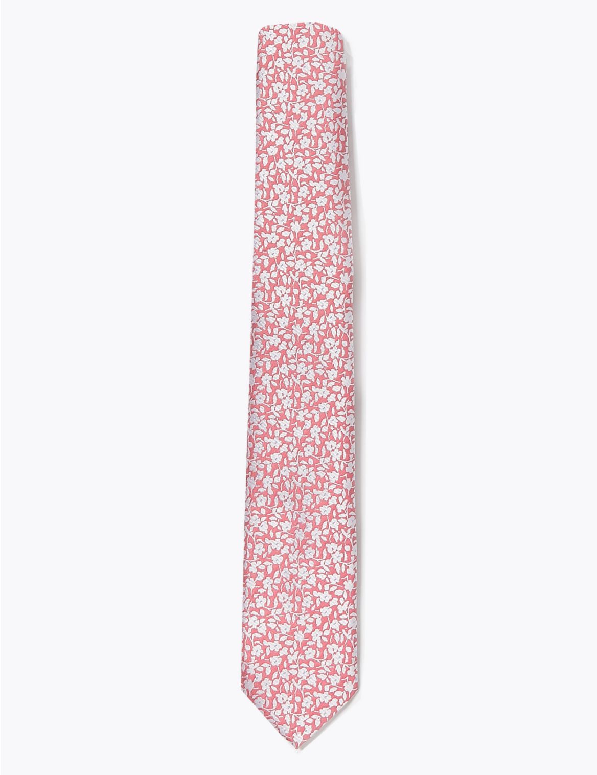 Skinny Woven Floral Tie pink