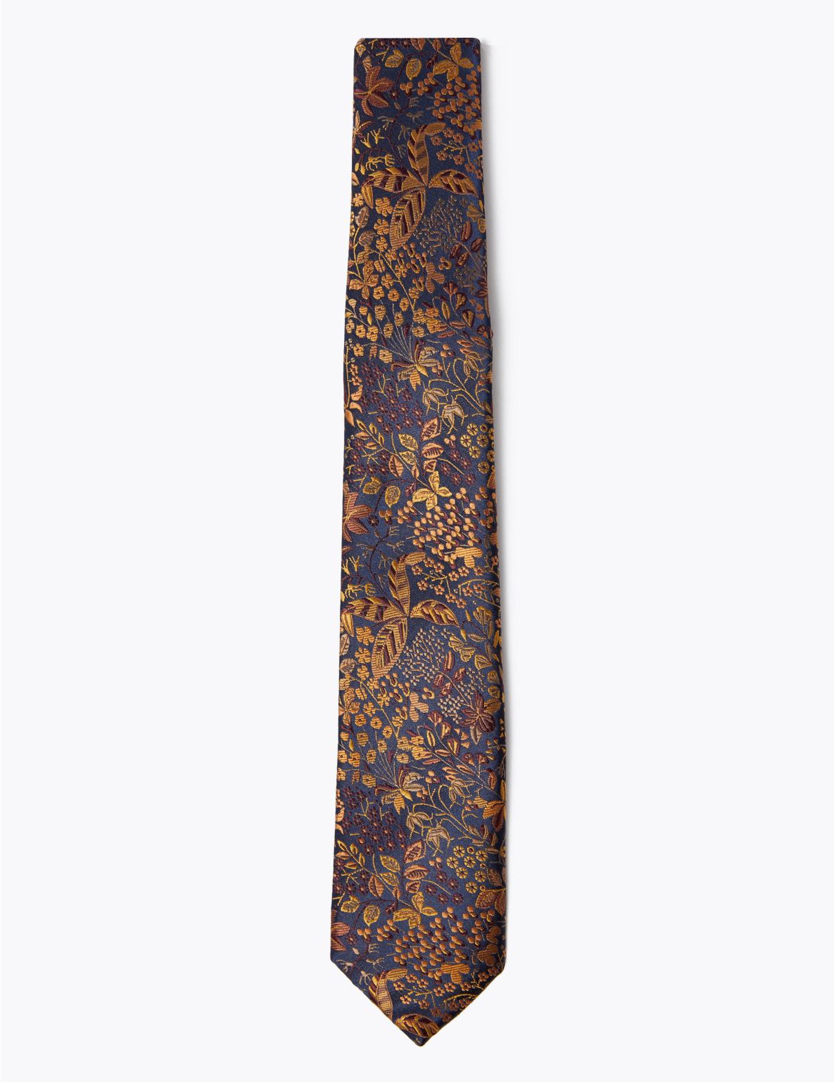 Skinny Woven Floral Tie gold
