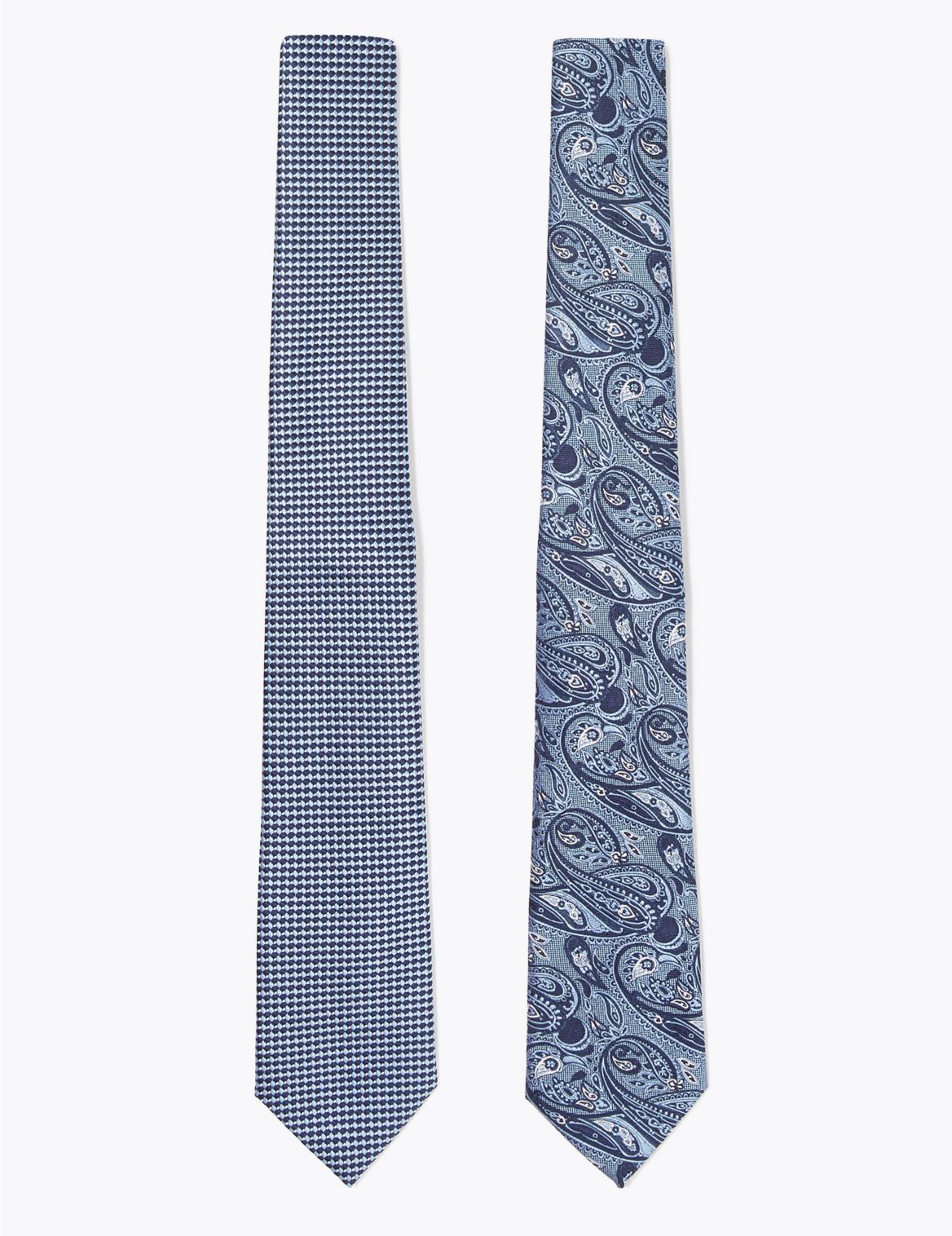 2 Pack Slim Woven Check & Paisley Ties blue
