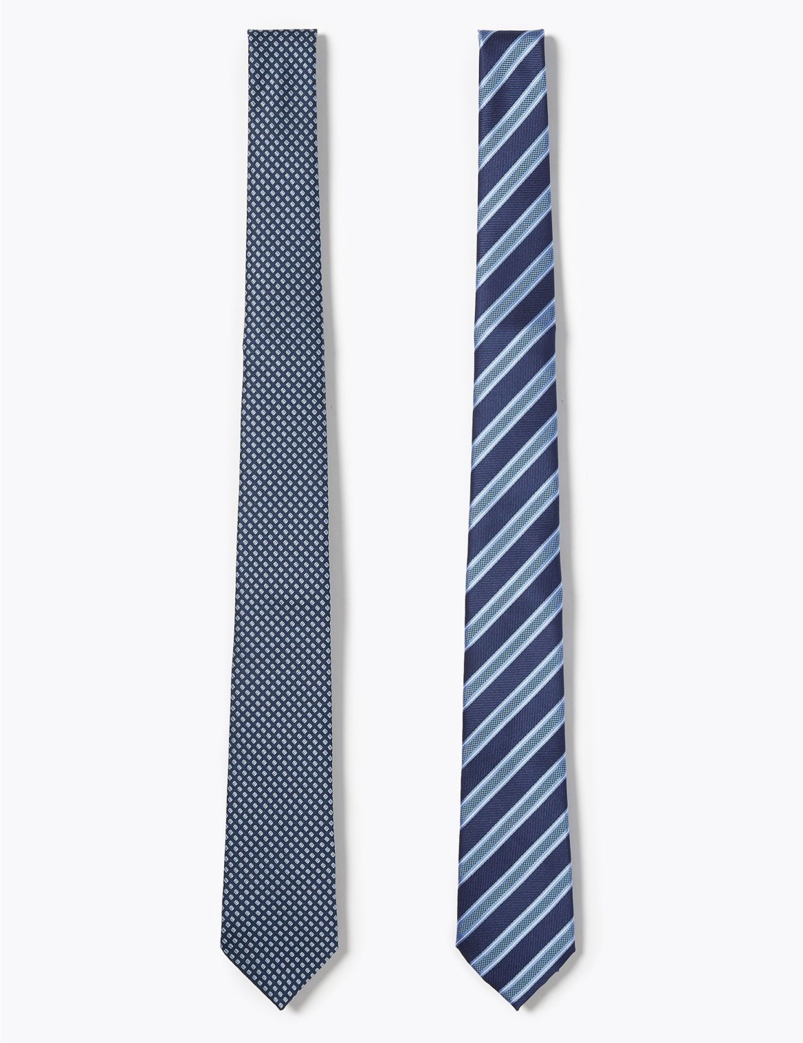 2 Pack Slim Geometric Striped Ties blue