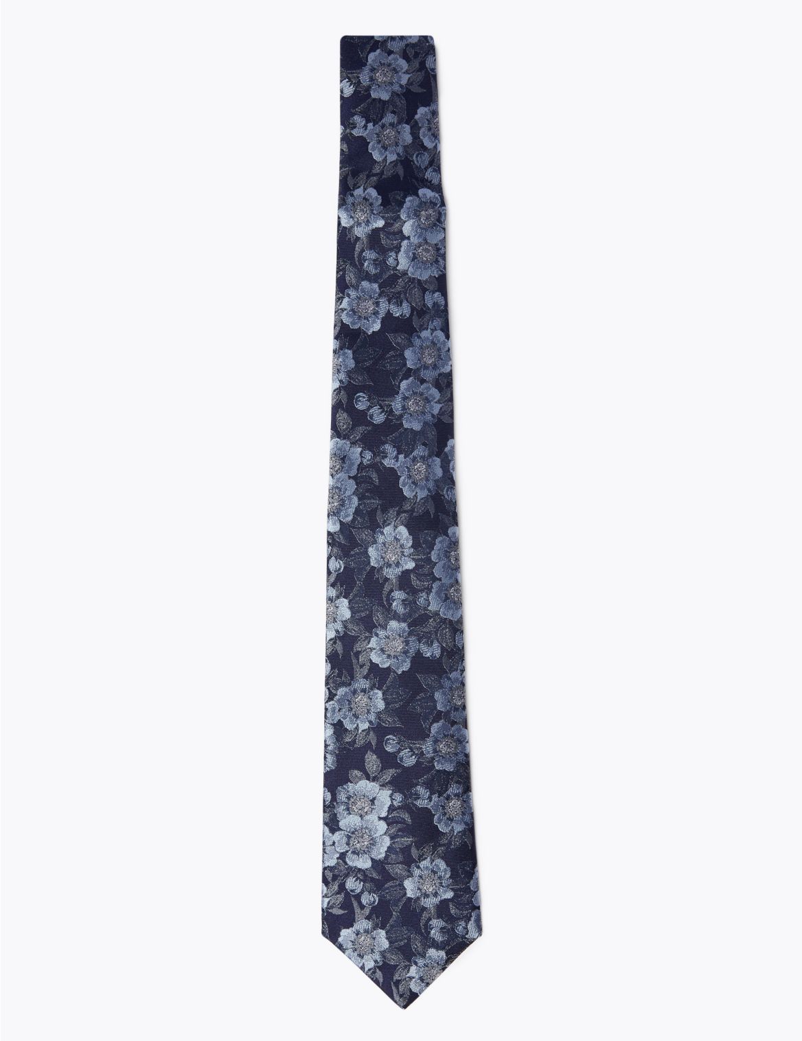 Pure Silk Floral Woven Tie navy