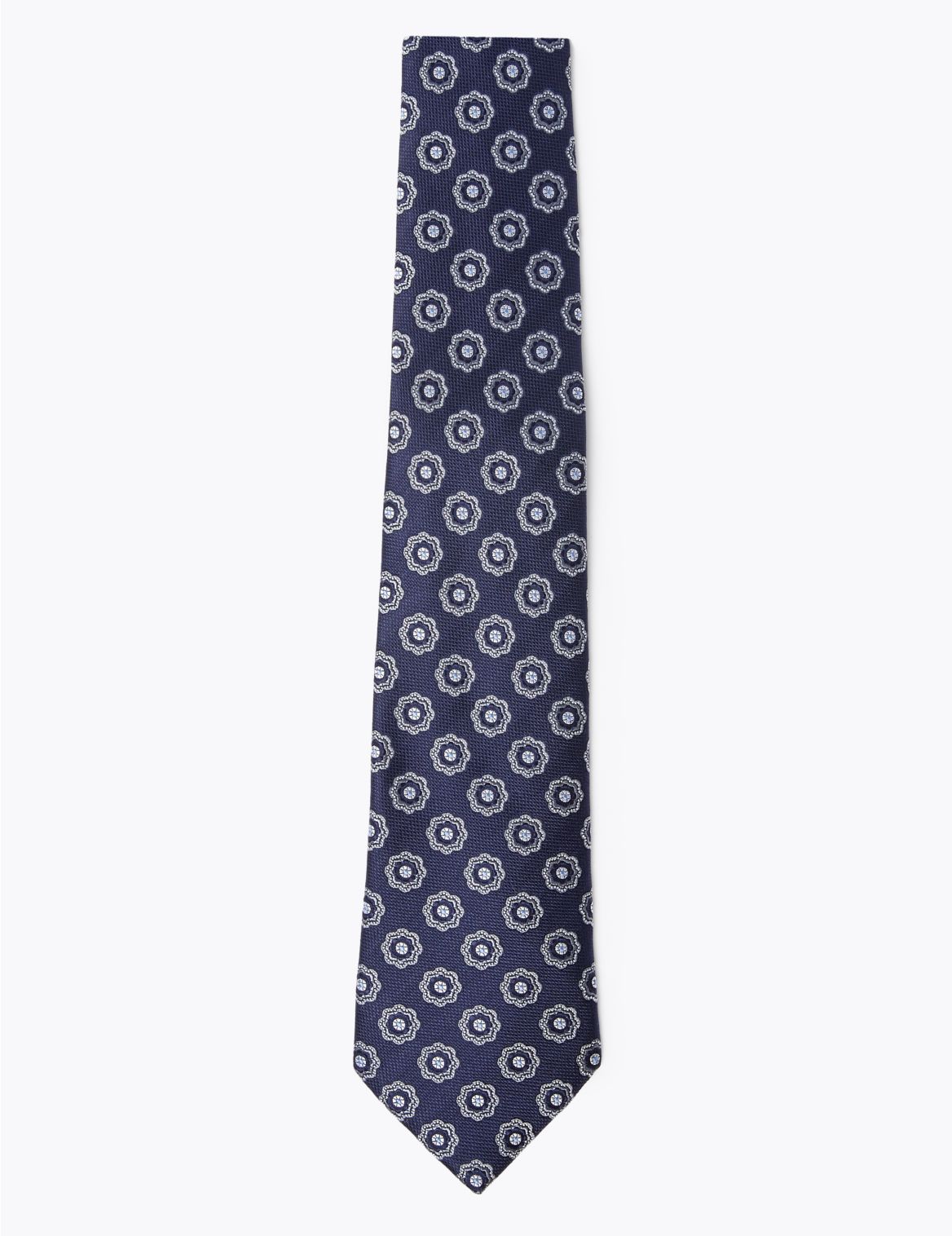 Pure Silk Woven Floral Tie navy
