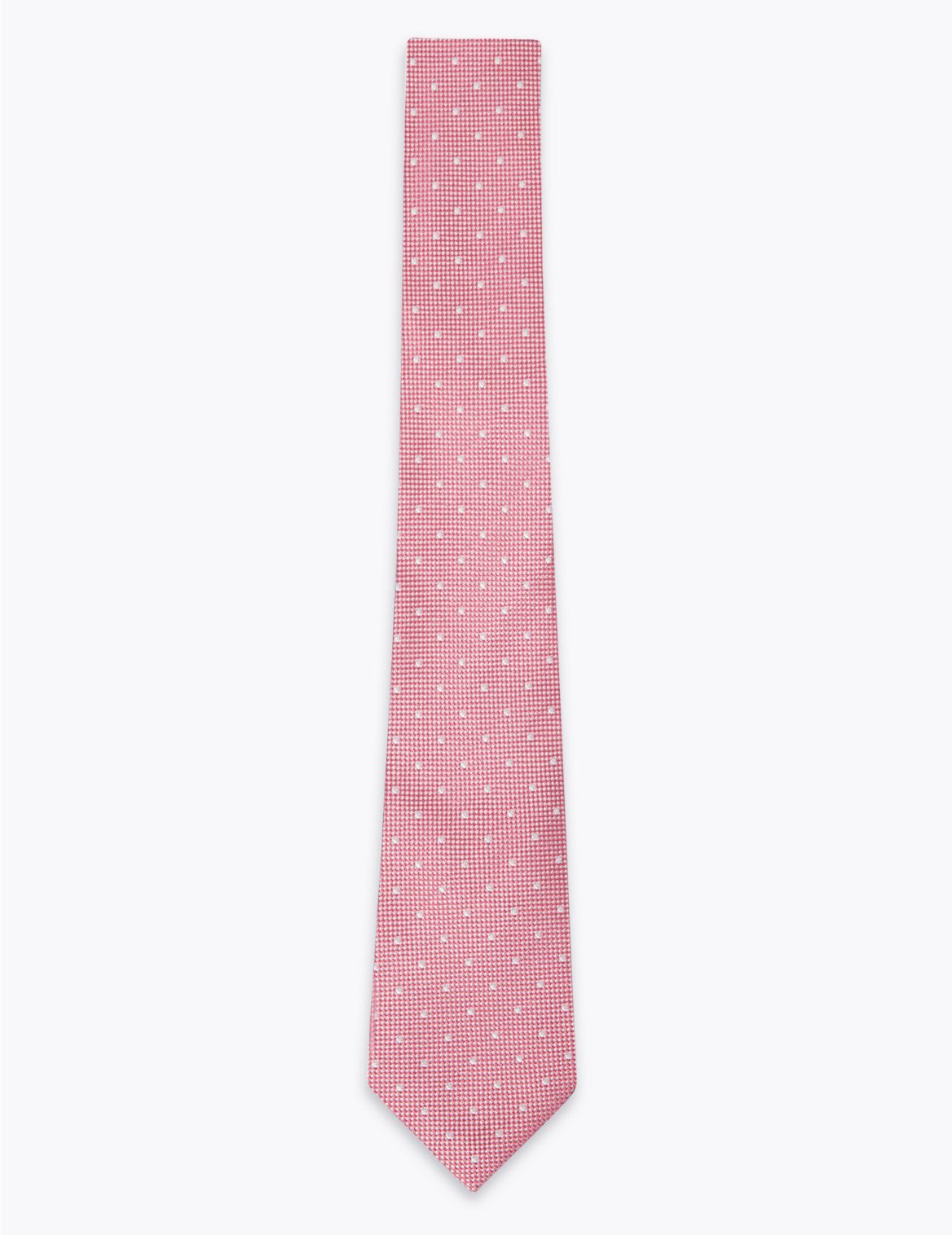 Slim Polka Dot Pure Silk Tie & Handkerchief Set pink