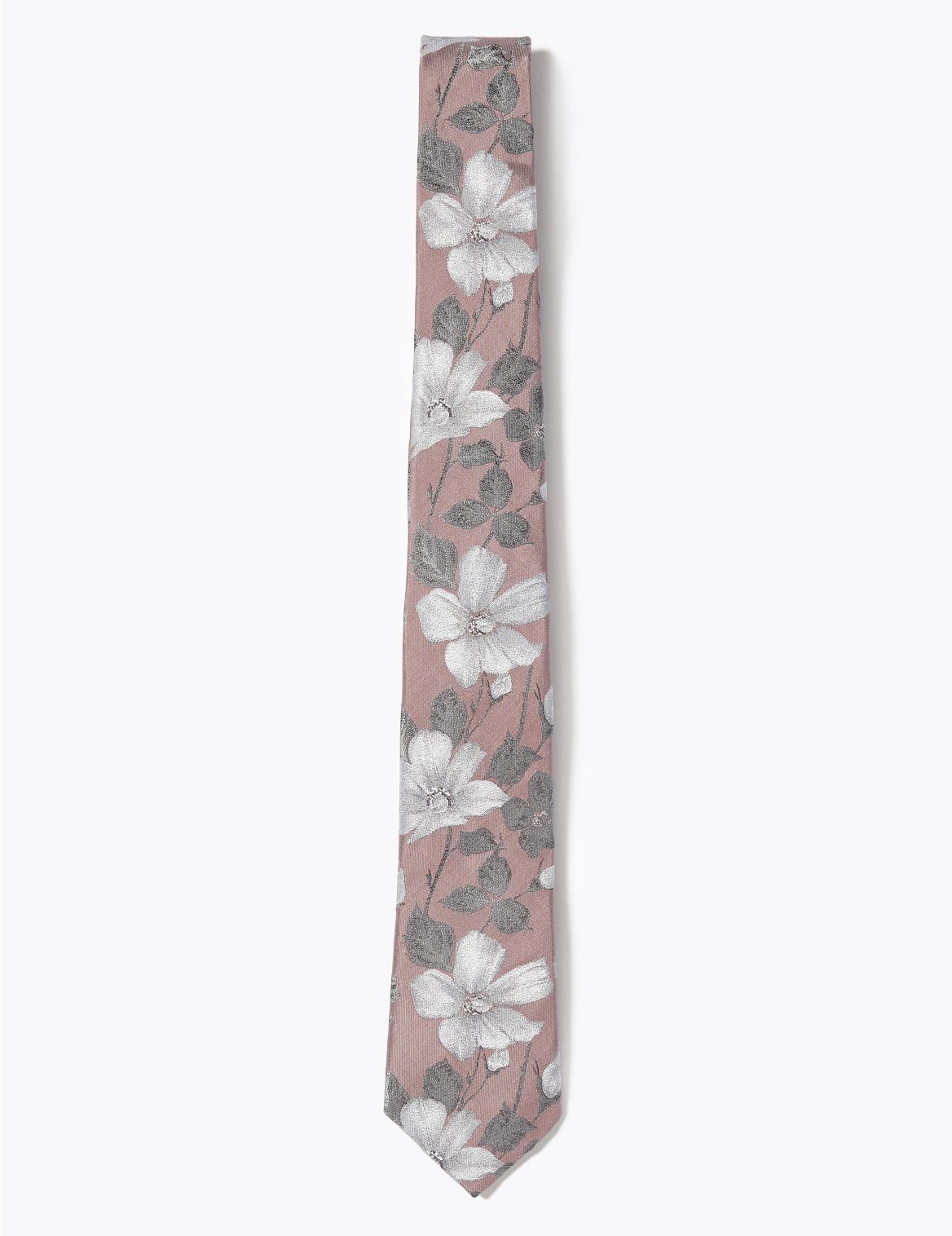 Slim Floral Pure Silk Tie pink
