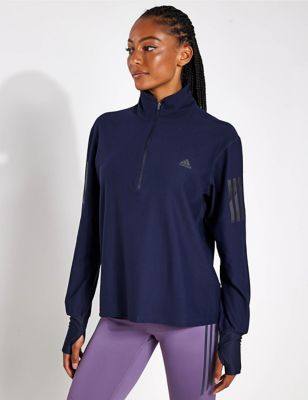 Adidas Womens Own The Run Funnel Neck Half Zip Sweatshirt - Navy, Navy