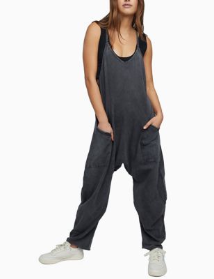 Fp Movement Womens Hot Shot Cotton Rich Relaxed Dungarees - M - Black, Black
