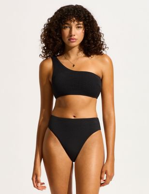 Seafolly Womens Sea Dive Textured High Leg Bikini Bottoms - 8 - Black, Black