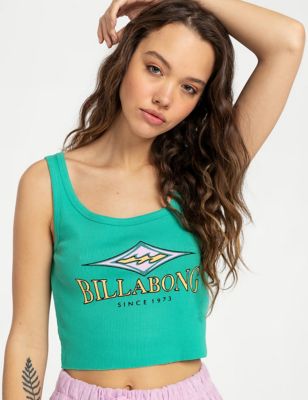 Billabong Womens Search For Stoke Pure Cotton Crop Vest Top - Green Mix, Green Mix