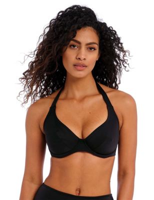 Freya Womens Jewel Cove Plunge Halterneck Bikini Top - 32C - Black, Black