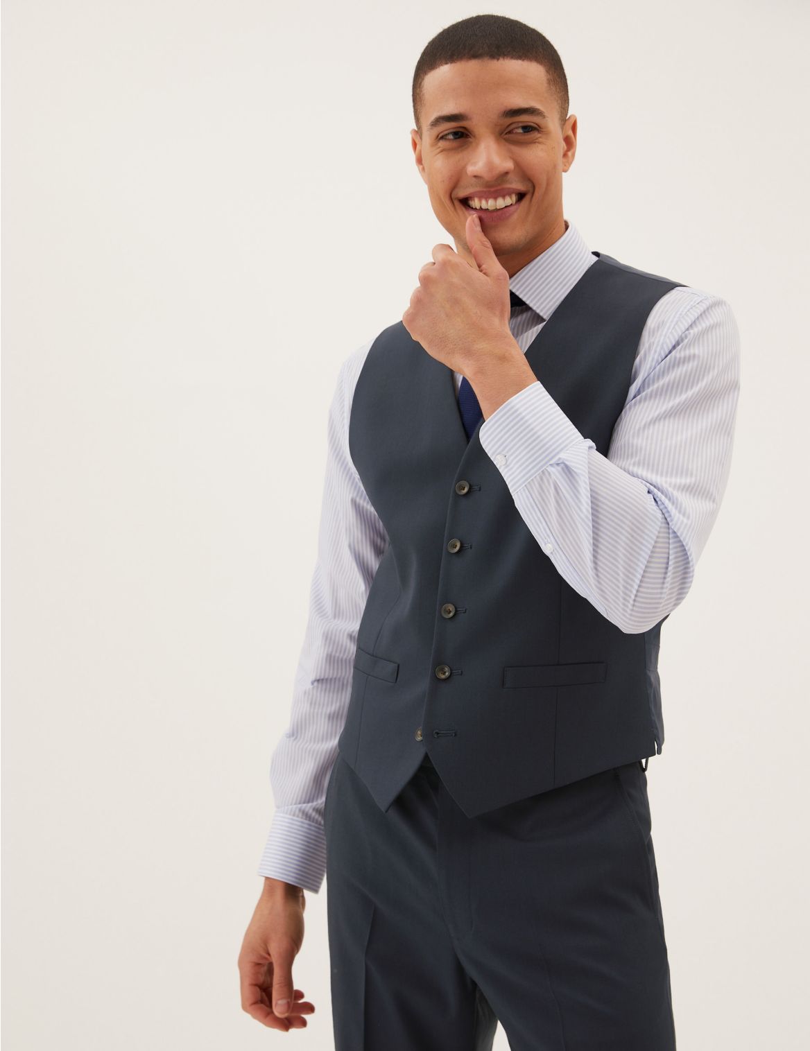 Navy Tailored Fit Waistcoat with Stretch navy
