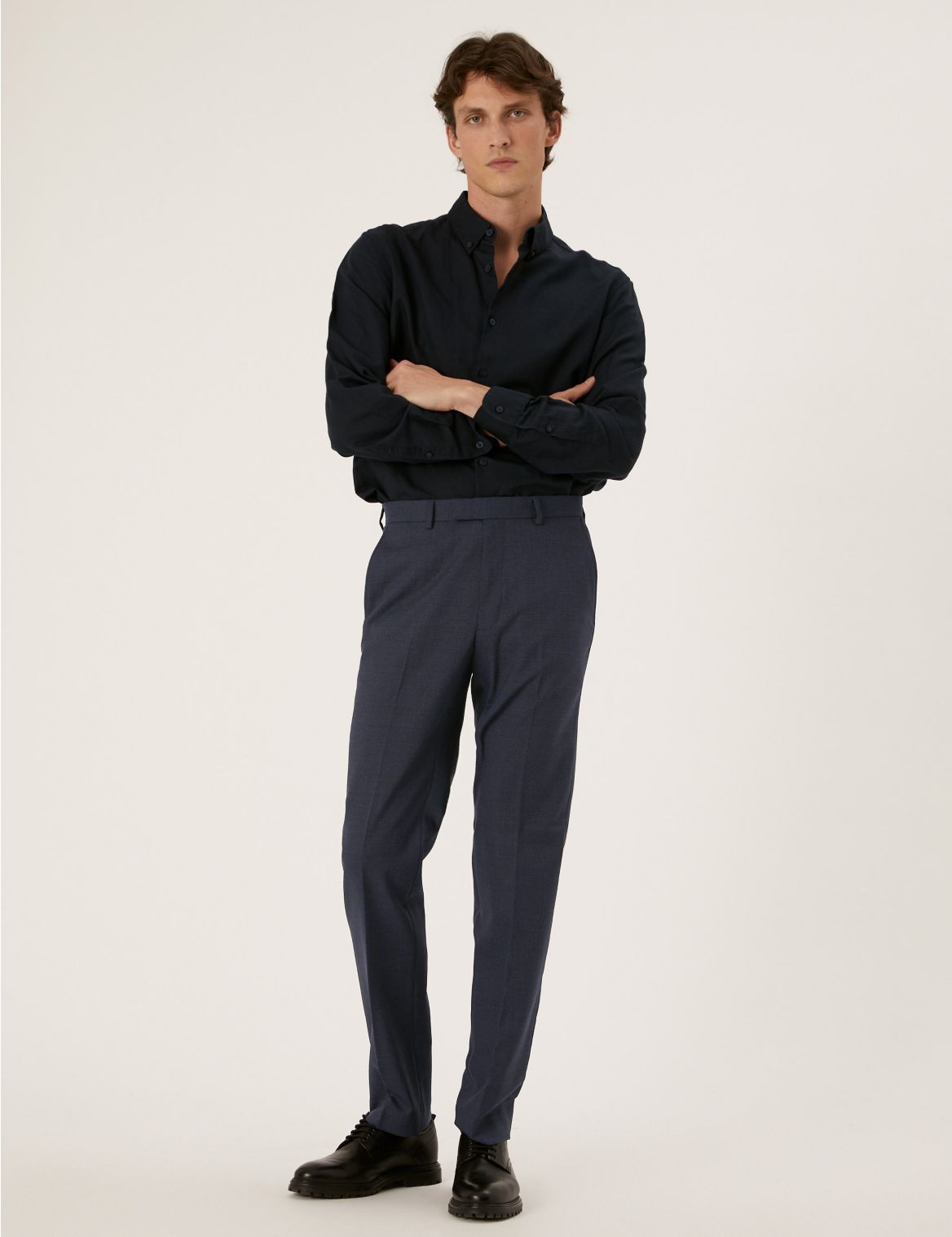Navy Tailored Fit Micro Texture Trousers navy