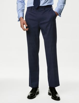 M&S Mens Regular Fit Check Stretch Suit Trousers - 40REG - Midnight Navy, Midnight Navy