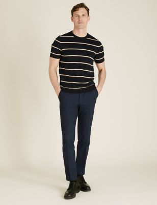 M&S Mens The Ultimate Navy Tailored Fit Trousers