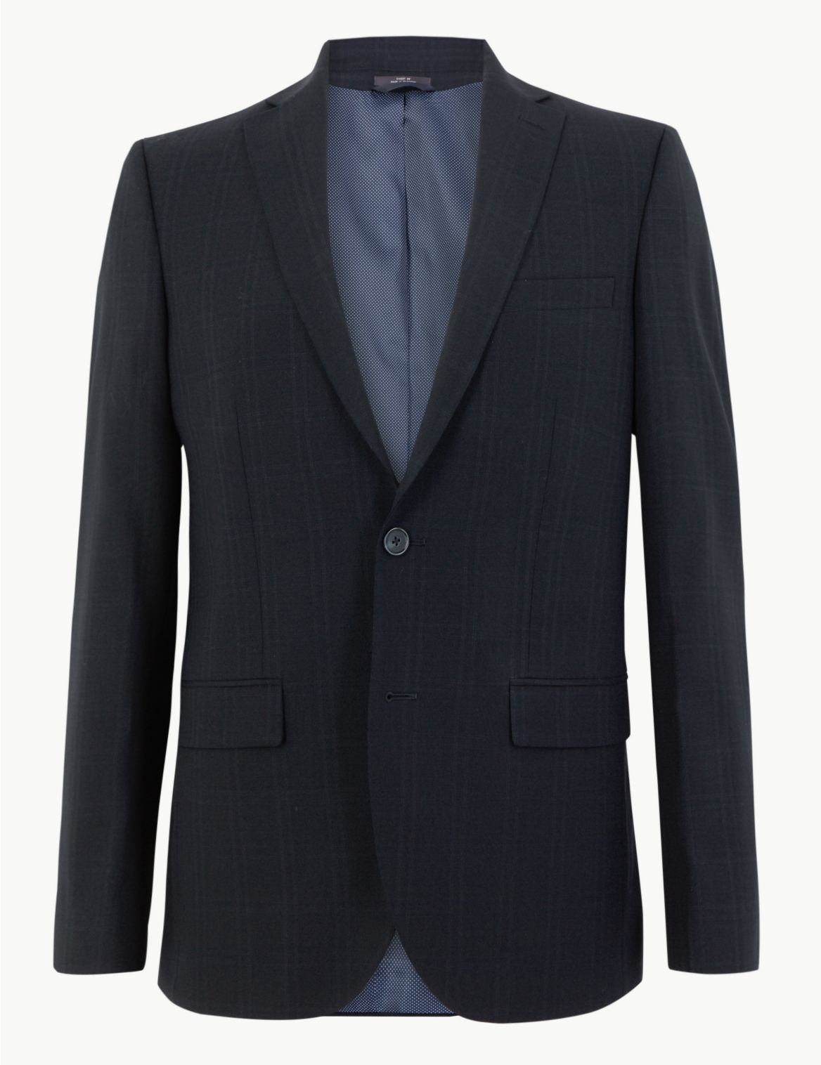 Navy Checked Tailored Fit Jacket navy