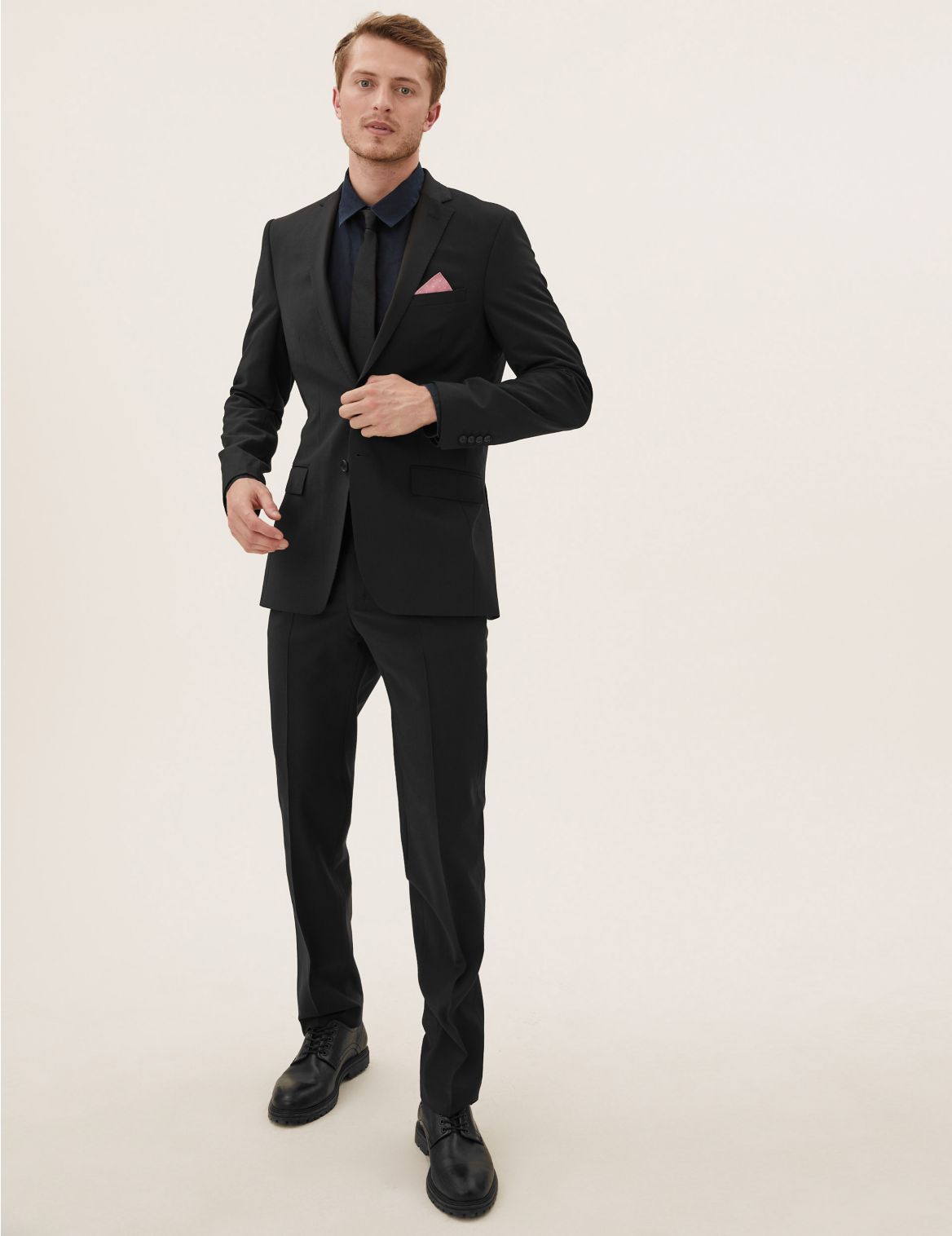 Black Tailored Fit Wool Jacket with Stretch black