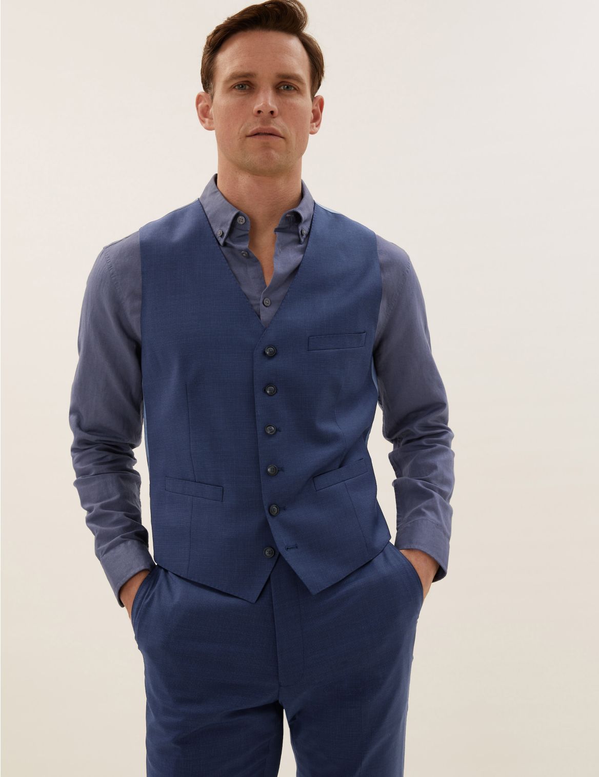 Blue Tailored Fit Wool Waistcoat blue