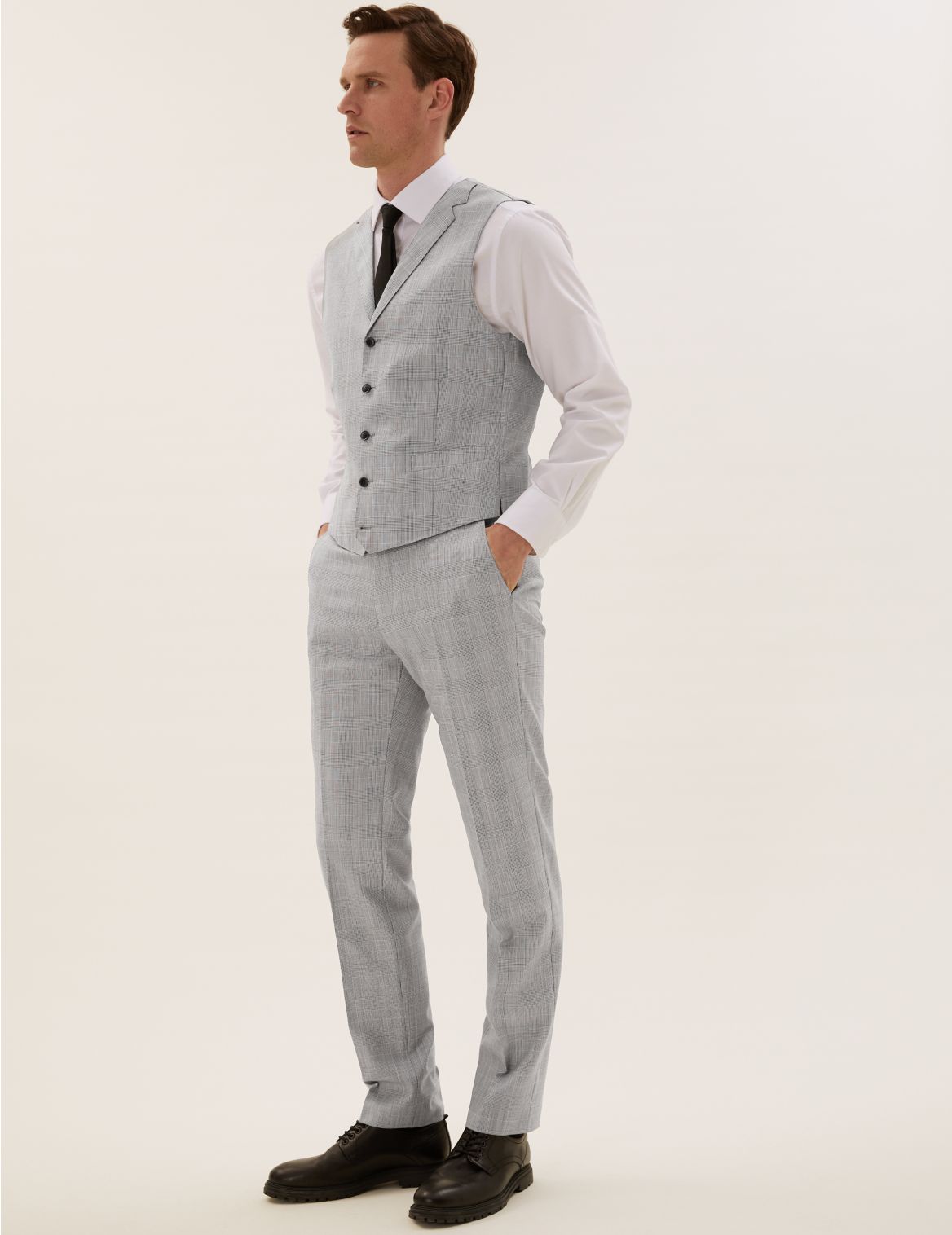 Tailored Fit Wool Check Waistcoat grey