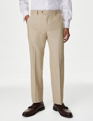 M&S Mens Regular Fit Wool Blend Suit Trousers - 32REG - Stone, Stone