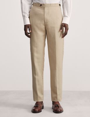 Jaeger Mens Tailored Fit Silk Linen Blend Trousers - 40SHT - Navy, Navy,Stone