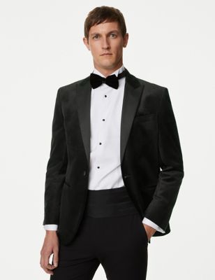 M&S Mens Slim Fit Velvet Tuxedo Jacket - 38REG - Black, Black,Navy