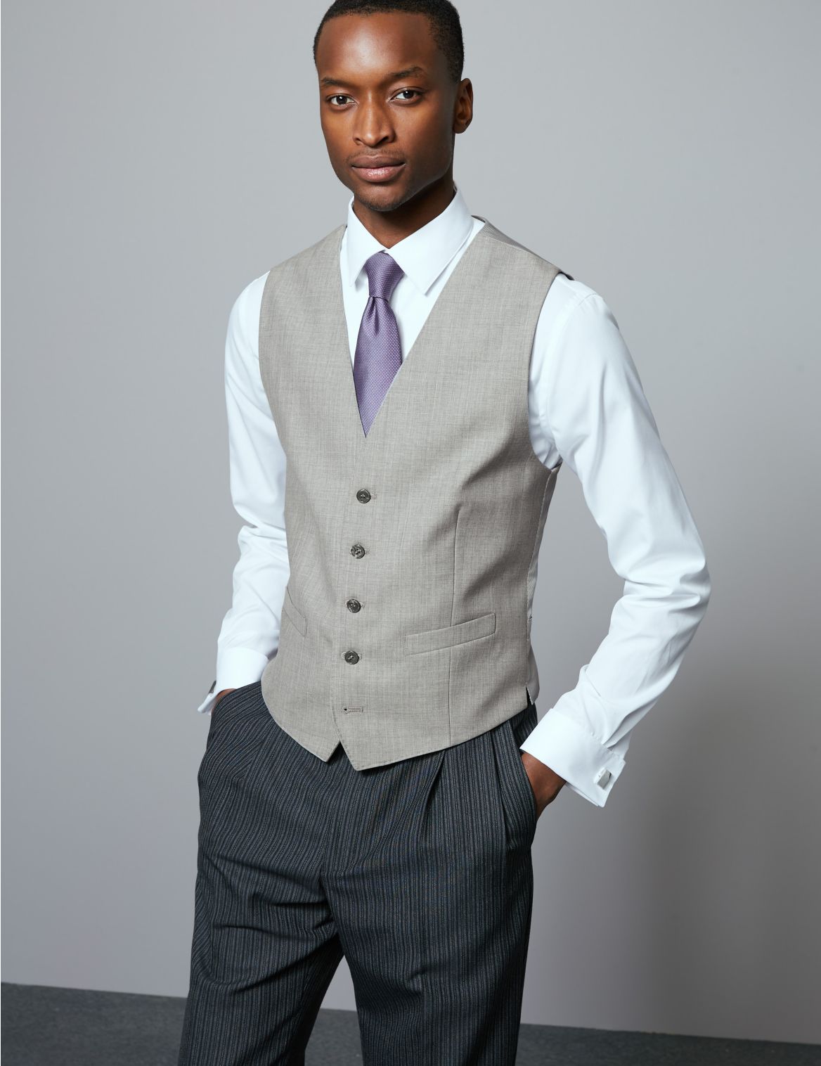 Grey Tailored Fit Wool Waistcoat grey